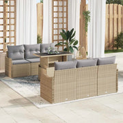 Set Divano da Giardino con cuscino 7 pcs Beige Poly Rattan