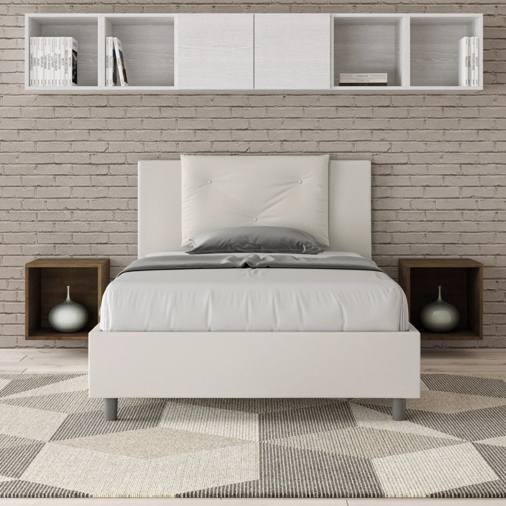 BS COM Letto una piazza e mezza con rete imbottito 120x200 similpelle bianco