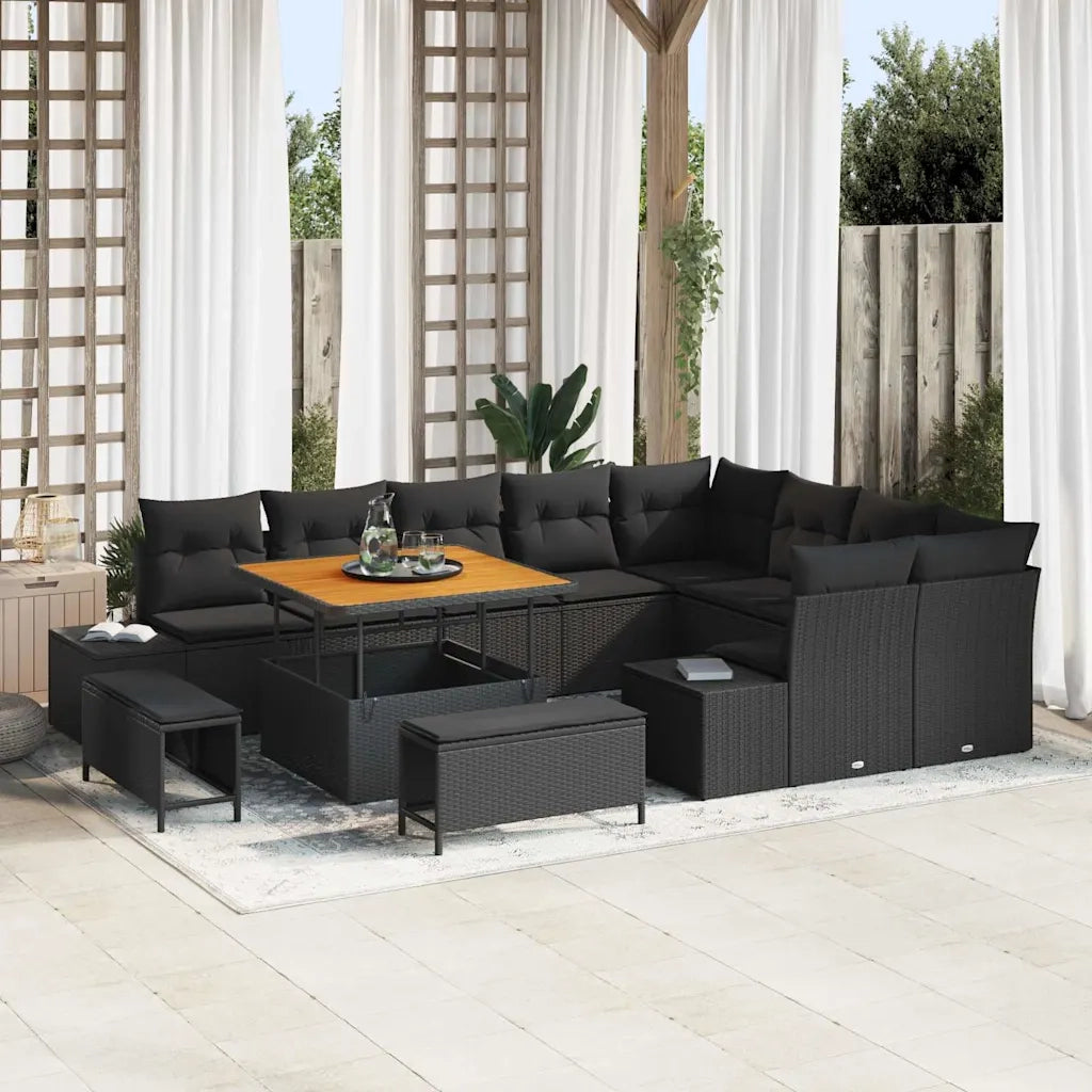 Set Divano da Giardino con cuscino 12 pcs Nero polyrattan 3362814