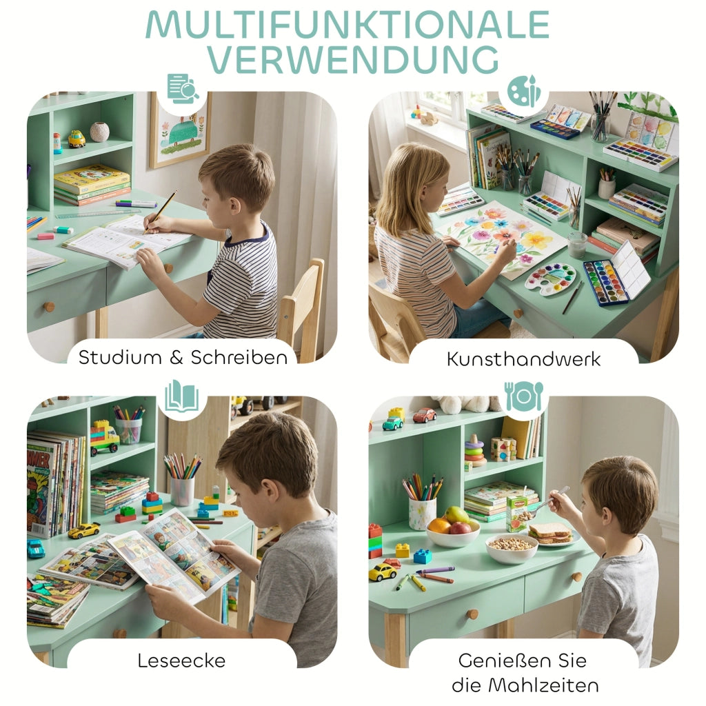Scrivania per bambini con cassetti e scaffale ¨C Minimal ¨C Verde 90x52x105 cm