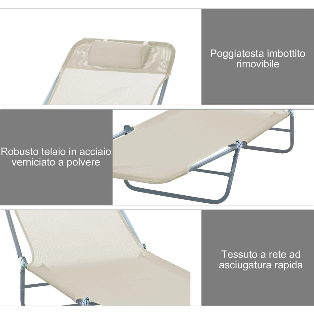 Lettino Prendisole Pieghevole ¨C Xylo ¨C Schienale Reclinabile con Cuscino 182x56x24.5cm