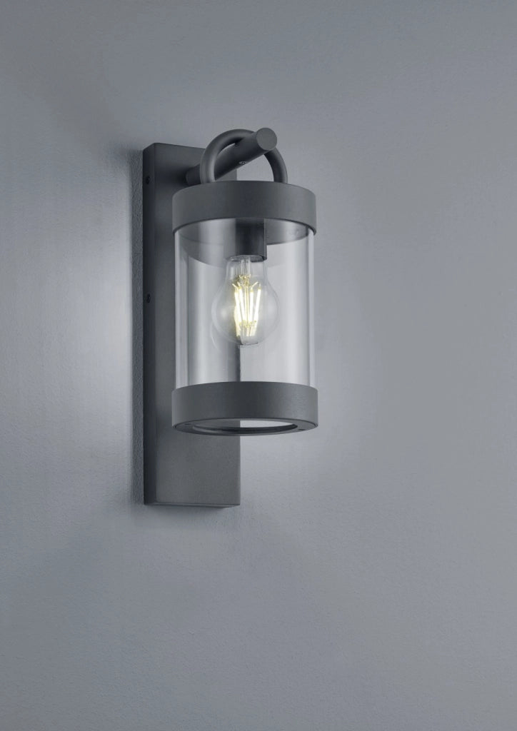 SAMBESI APPLIQUE LED DA ESTERNO LANTERNA CON SENSORE CREPUSCOLARE METALLO ANTRACITE H. 33CM 1 LUCE ATTACCO E27