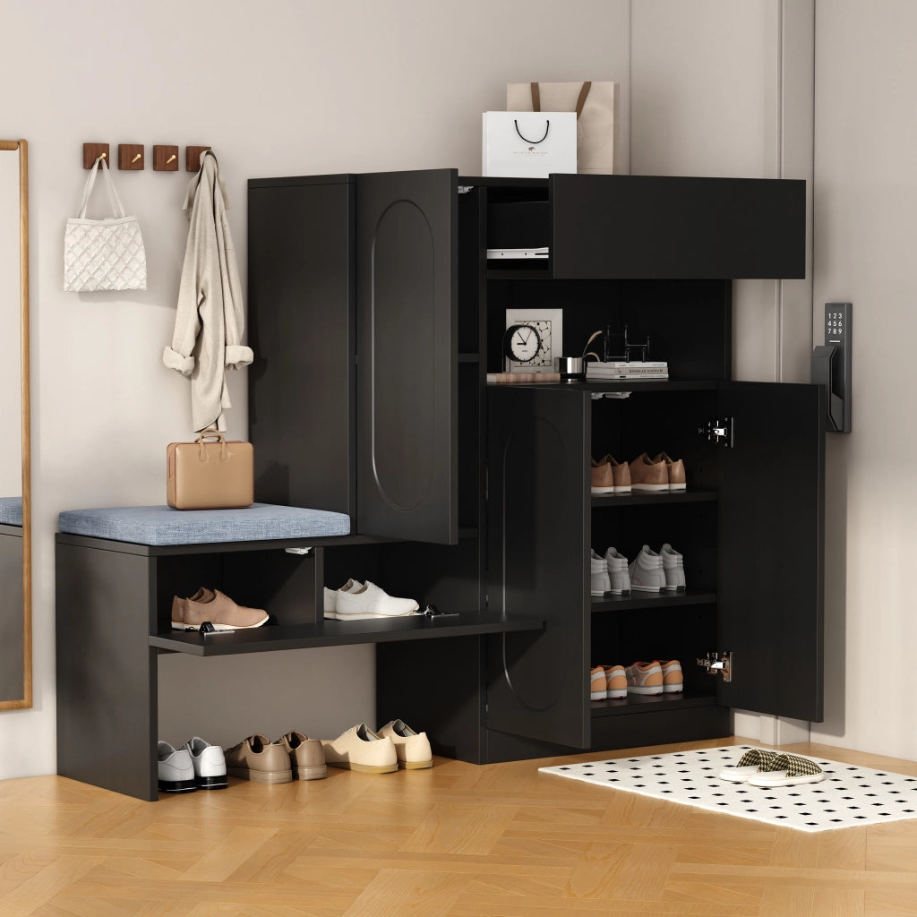 SCARPIERA 2-in-1 con panca 130x35x110 cm nero