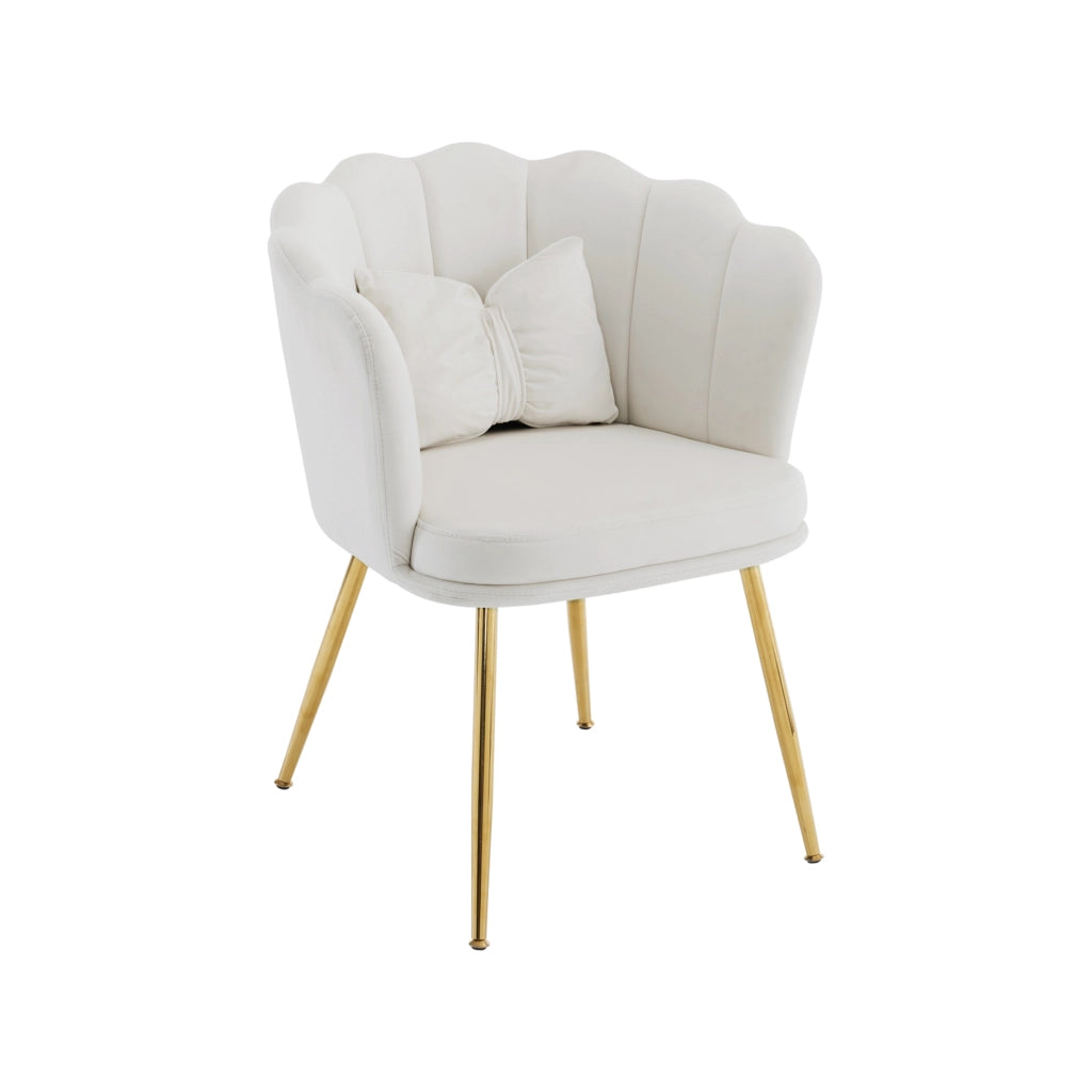 Poltrona con Cuscino Farfalla e Schienale a Petali, Design Ergonomico, in Velluto, Beige