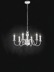 Sospensione in metallo verniciato bianco Ducale 6 luci attacco E14 D.67CM