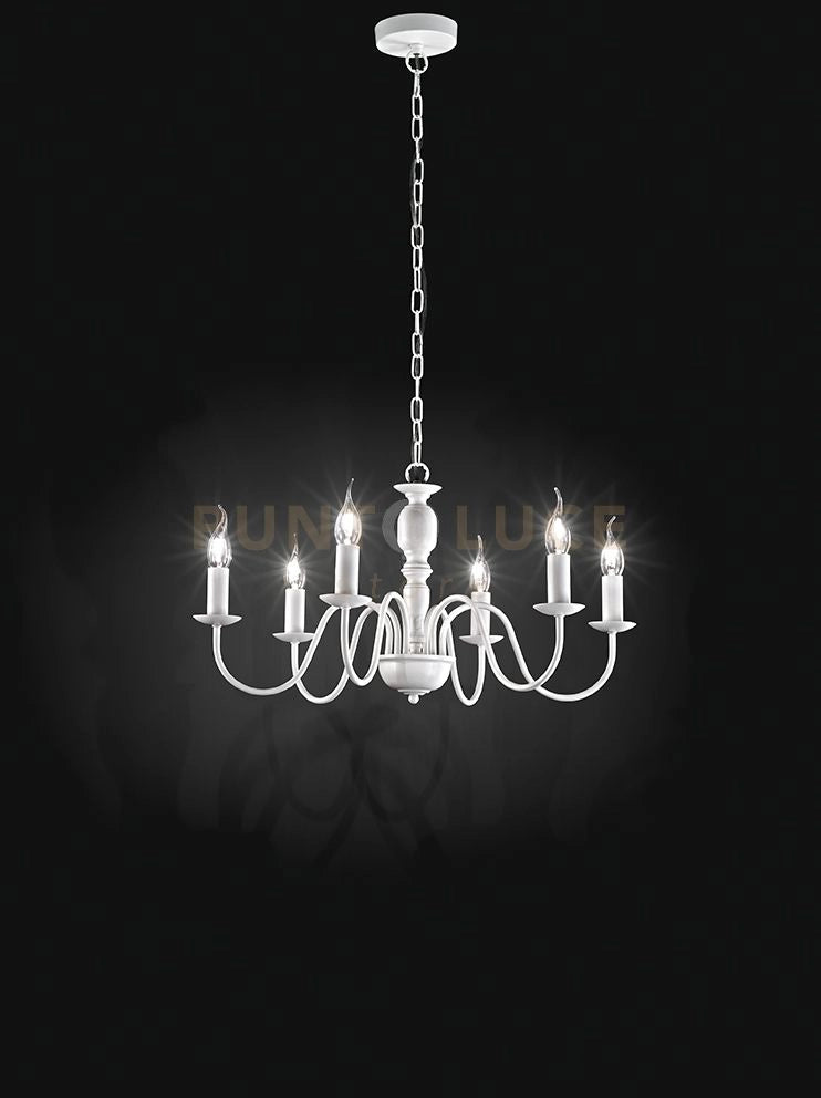 Sospensione in metallo verniciato bianco Ducale 6 luci attacco E14 D.67CM