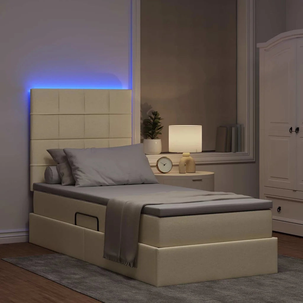 Letto con contenitore e LED Crema 100 x 200 cm Poliestere