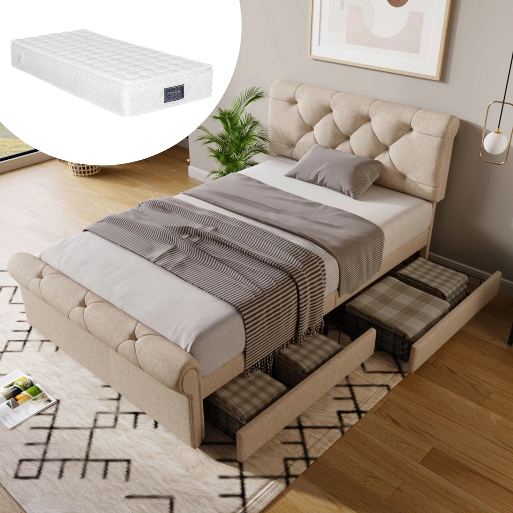 letto imbottito metallo e legno naturale 90 x 200 cm
