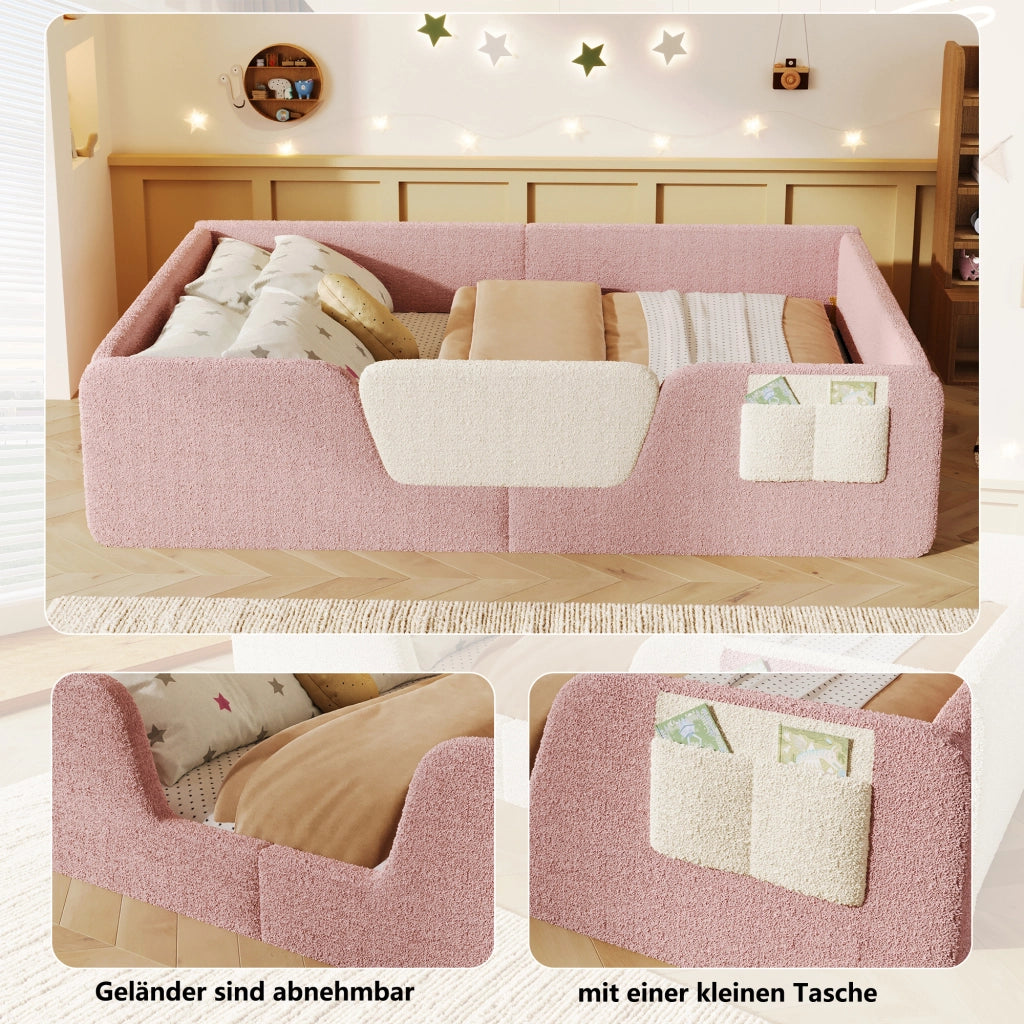 Letto con testata imbottita funzione sicurezza velluto rosa 140x190 cm
