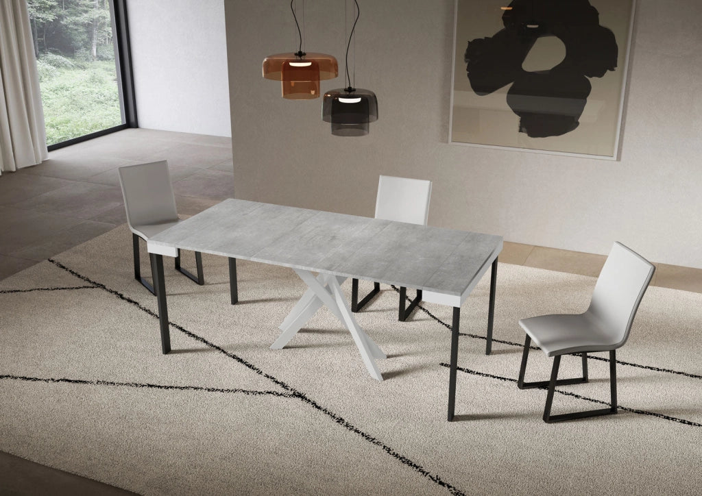 Consolle Allungabile 90-300x40x77 cm Saki Evolution Cemento Gambe Bianche