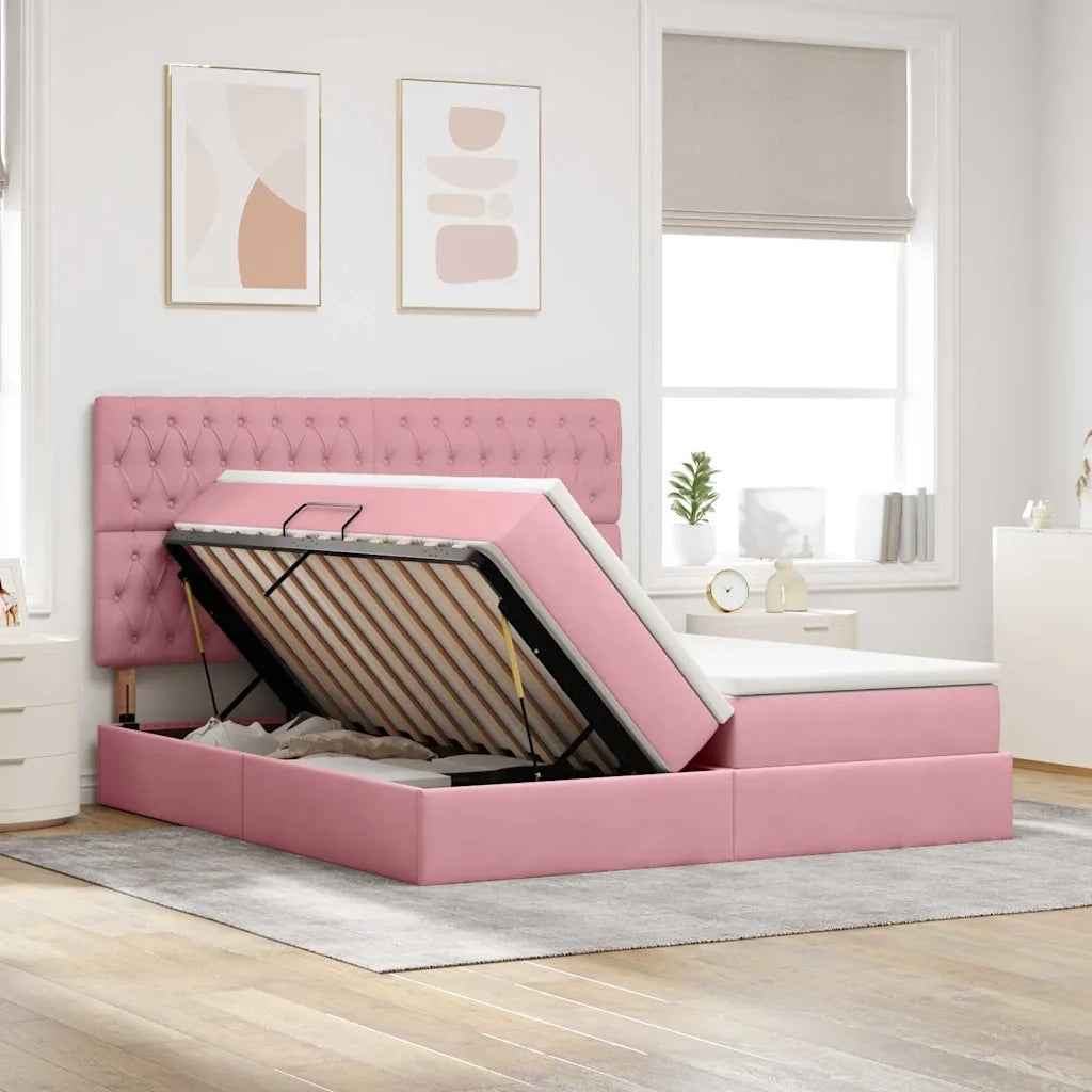 Letto con luci a strisce a LED Rosa 200 x 200 cm Velluto
