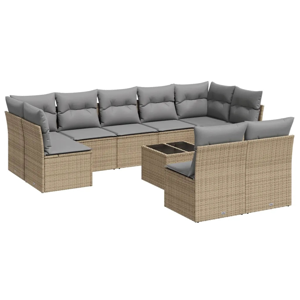 Set Divano da Giardino 10 pz con Cuscini Beige in Polyrattan