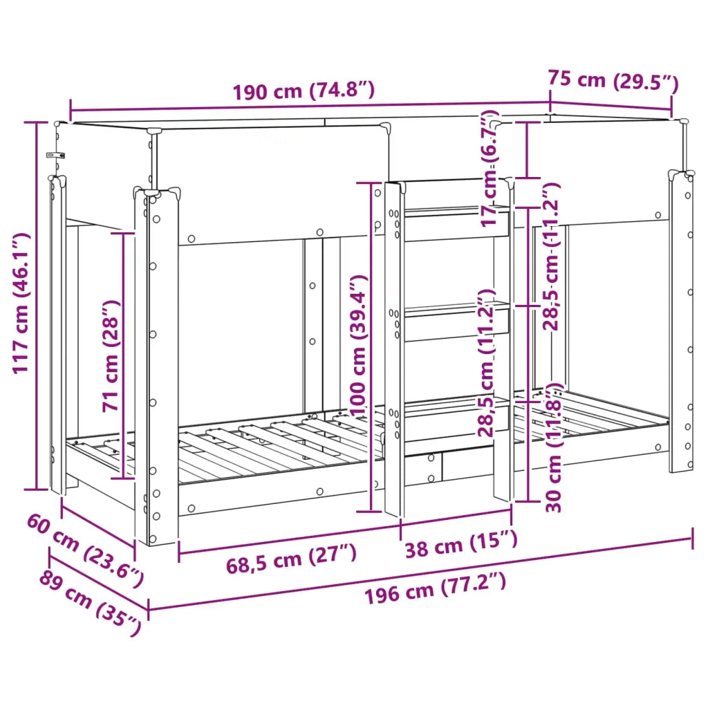 Letto a Castello per Bambini Legno vecchio 75 x 190 cm 3410545