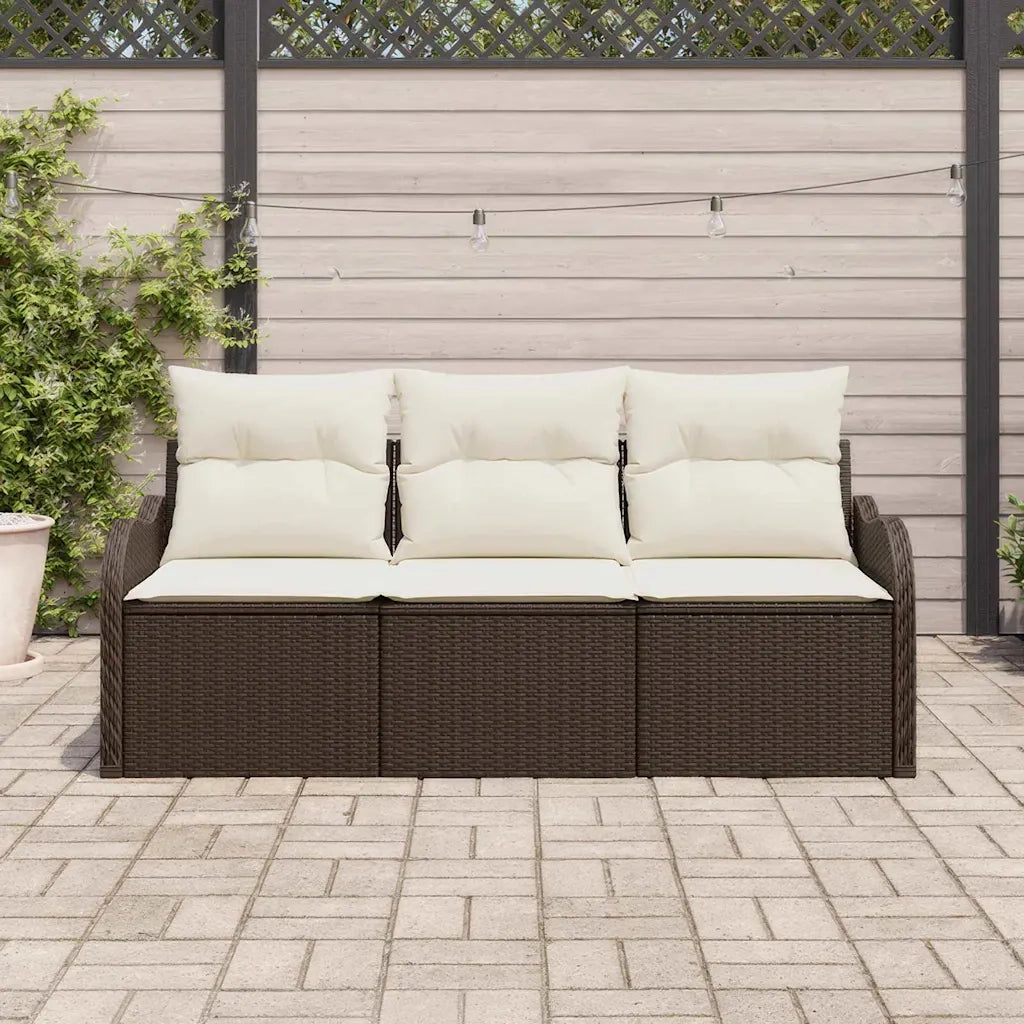 Set Divano da Giardino con cuscino 3 pcs Marrone Poly Rattan