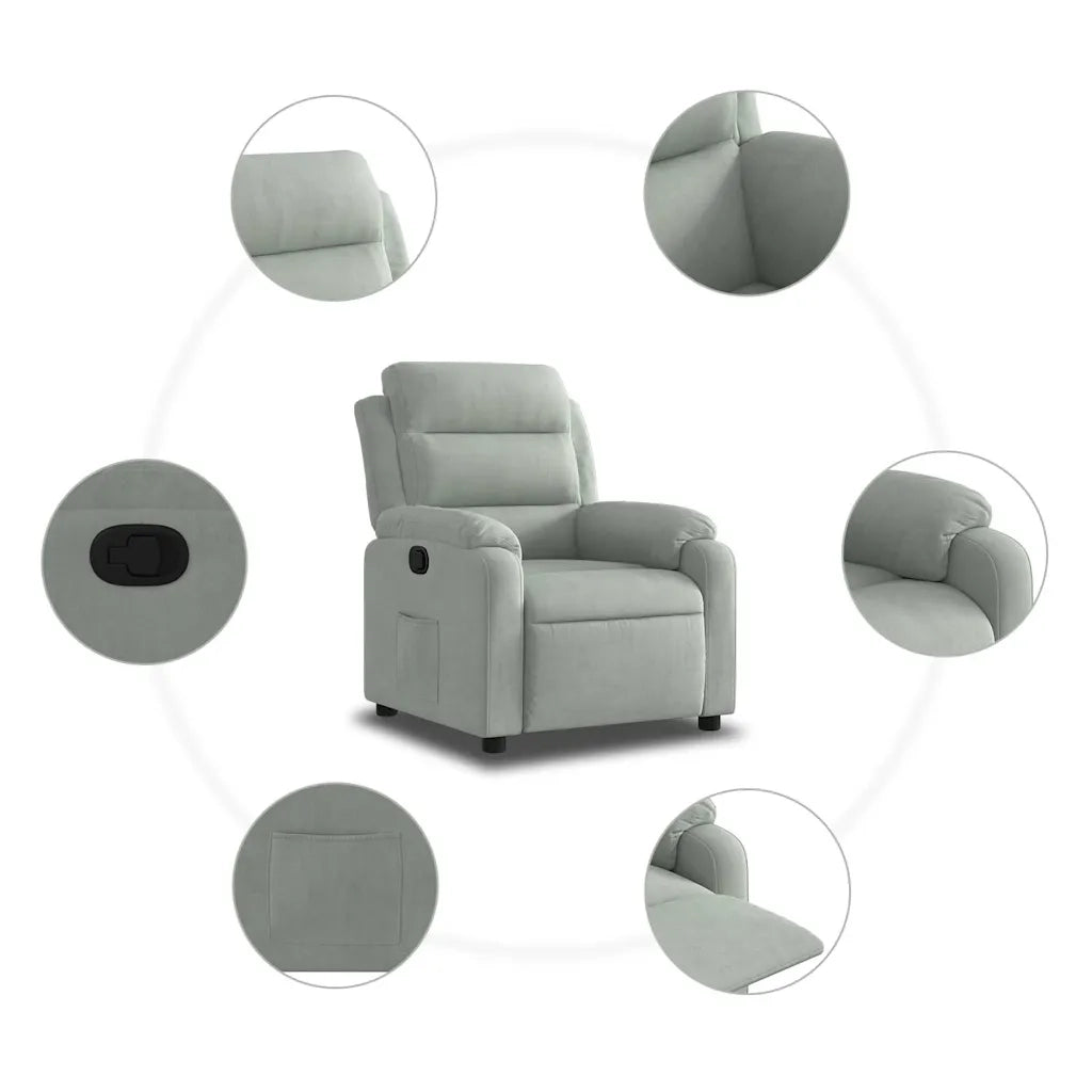 Poltrona | Sedia Relax Reclinabile Grigio Chiaro in Velluto