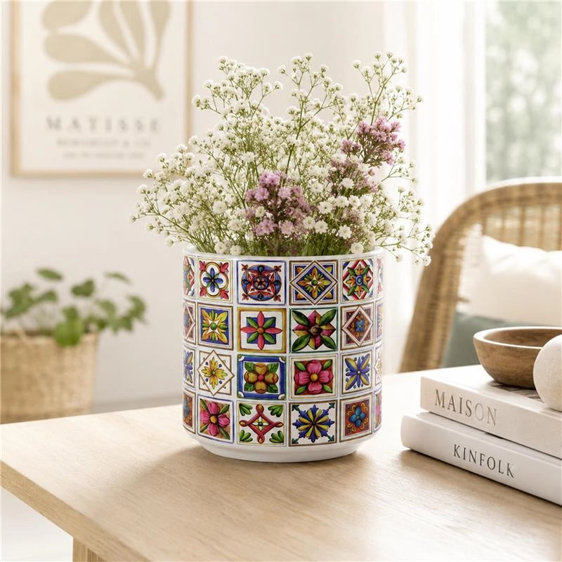 VASO IN CERAMICA CON RIQUADRI DIMENSIONI 15X15H CM
