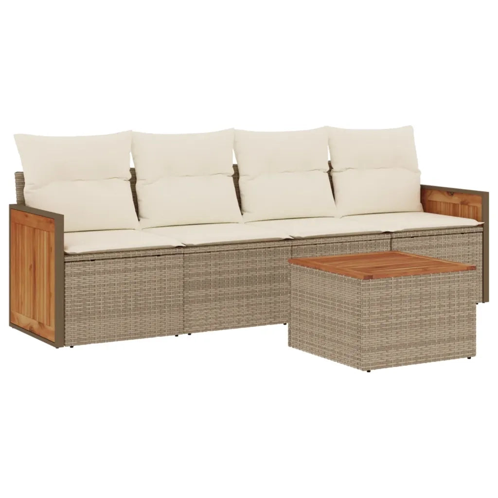 Set Divano da Giardino 5 pz con Cuscini Beige in Polyrattan 3259860