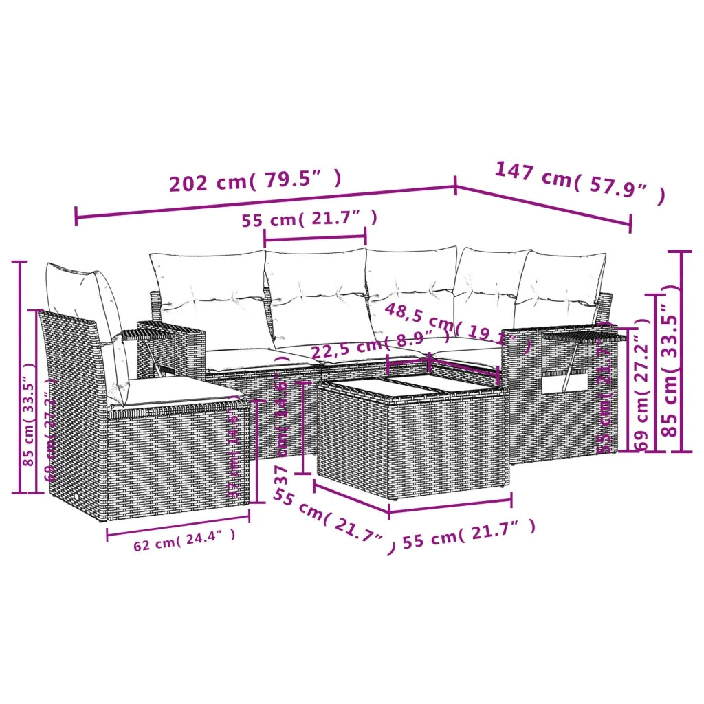 Set Divano da Giardino 6 pz con Cuscini Beige in Polyrattan 3220178