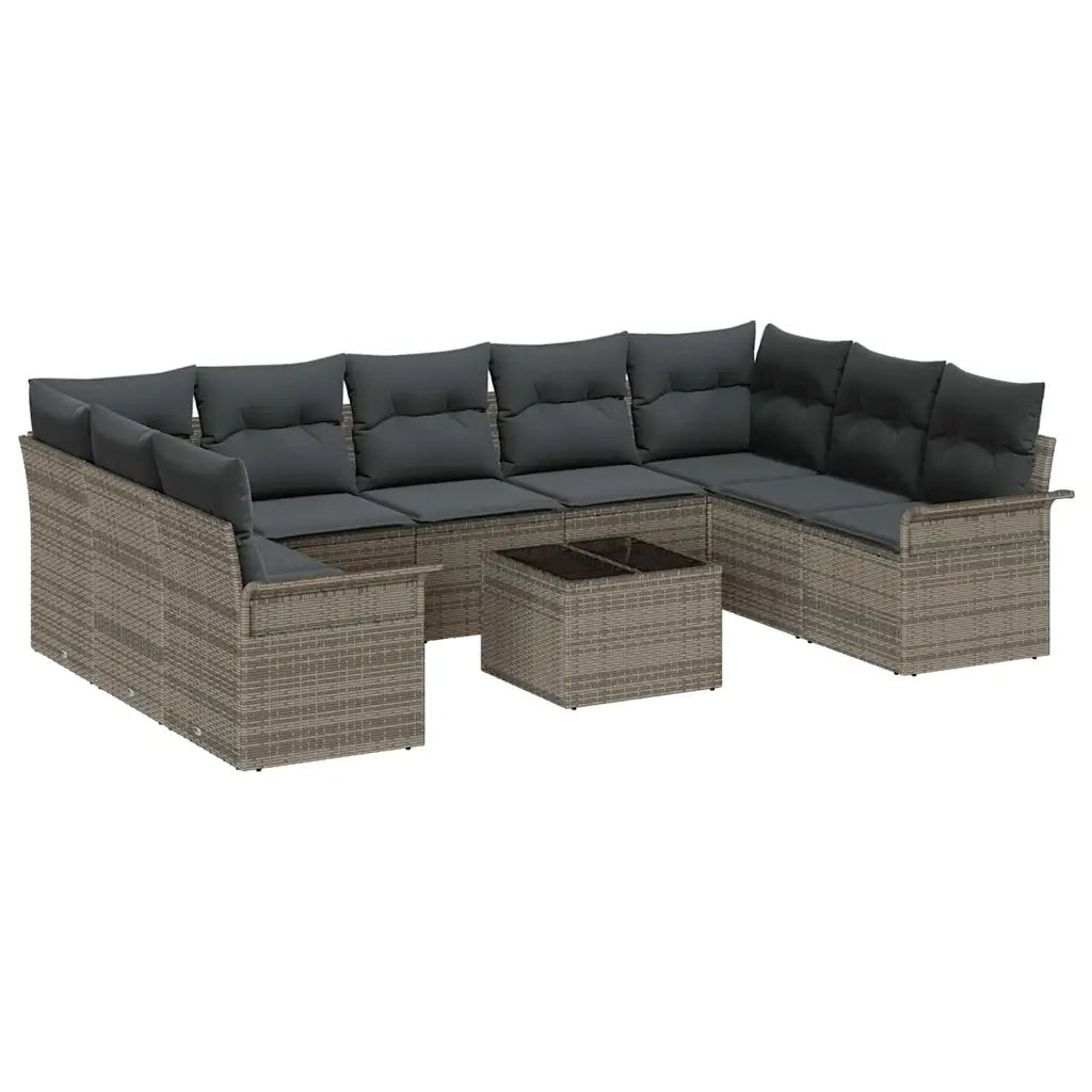 Set Divano da Giardino con cuscino 10 pcs Grigio polyrattan