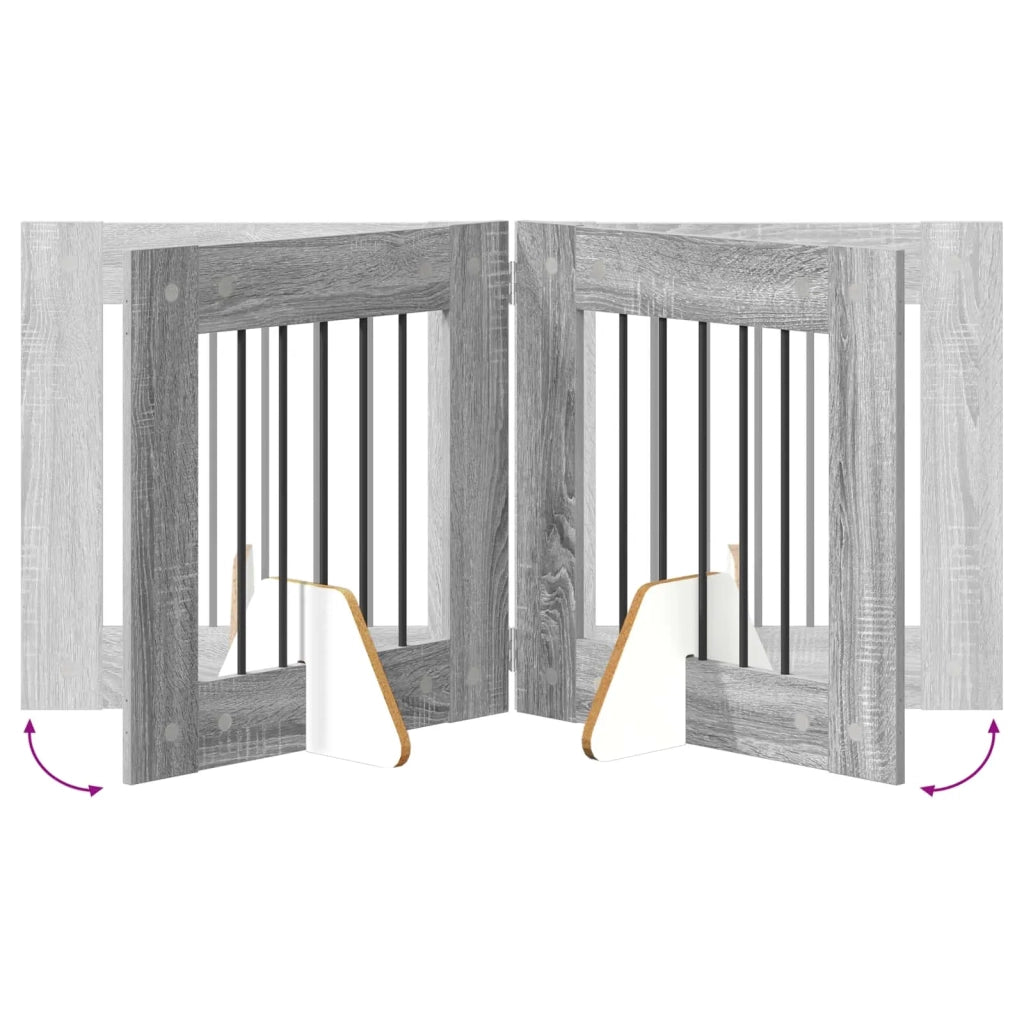 Cancello per cani pieghevole con supporti 4 pz Sonoma grigio 892154