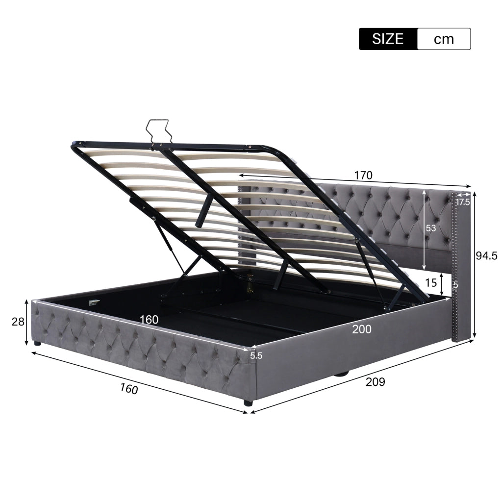 letto imbottito velluto grigio 160 x 200 cm