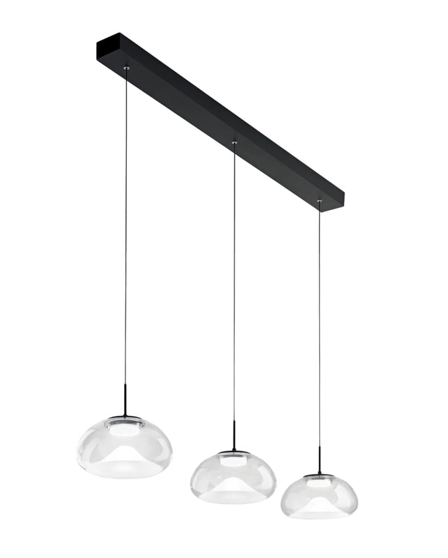 Brena - Lampadario a sospensione 3 luci Fabas Luce - LED 30W dimmerabile - Trasparente Design lineare