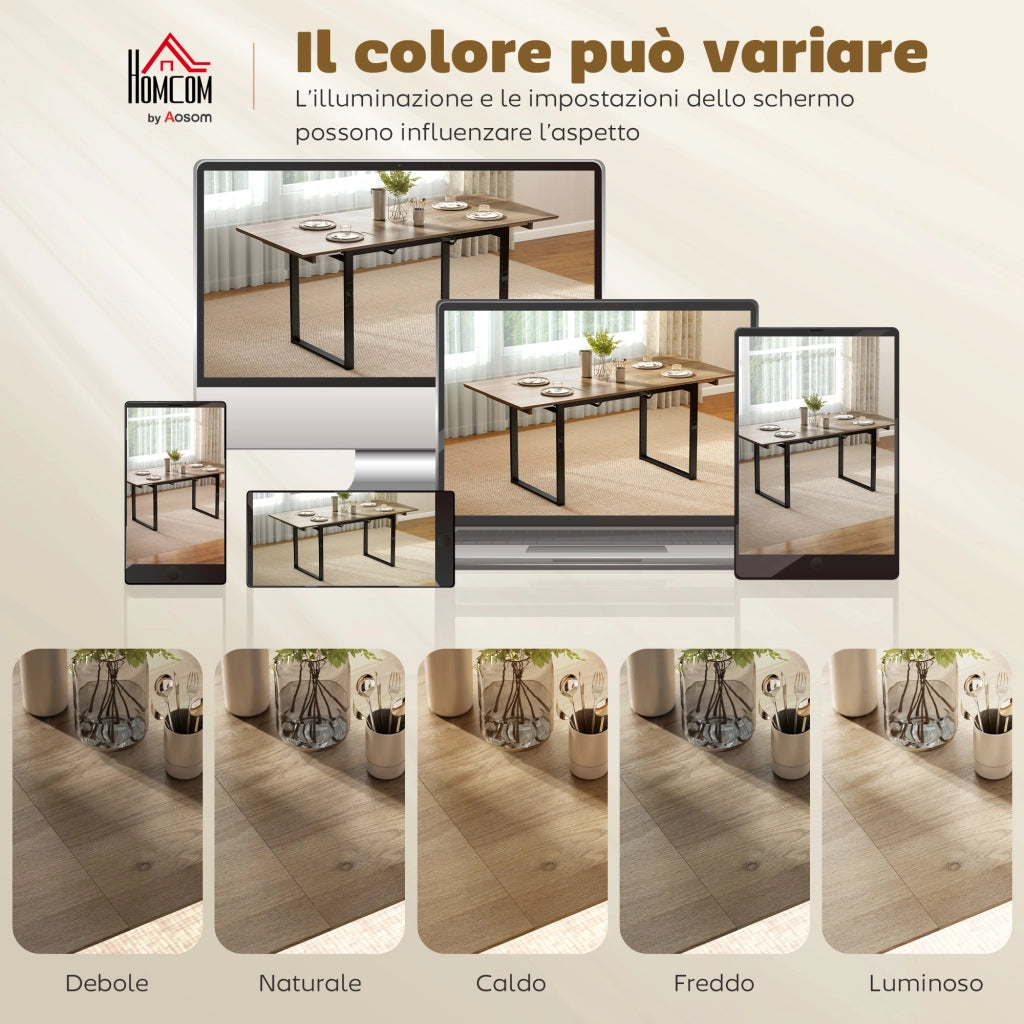 Tavolo da Pranzo Industriale per 6-8 Persone 180x80x75 cm con Ribalta Rotonda in Legno e Acciaio