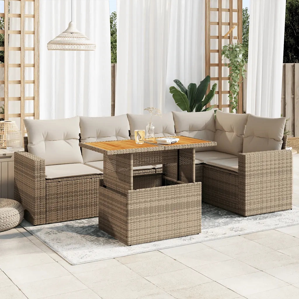 Set Divano da Giardino 6 pz con Cuscini Beige in Polyrattan 3327040