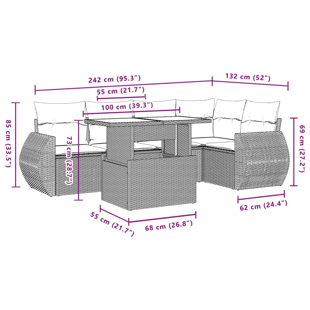 Set Divano da Giardino 6 pz con Cuscini Beige in Polyrattan 3268518