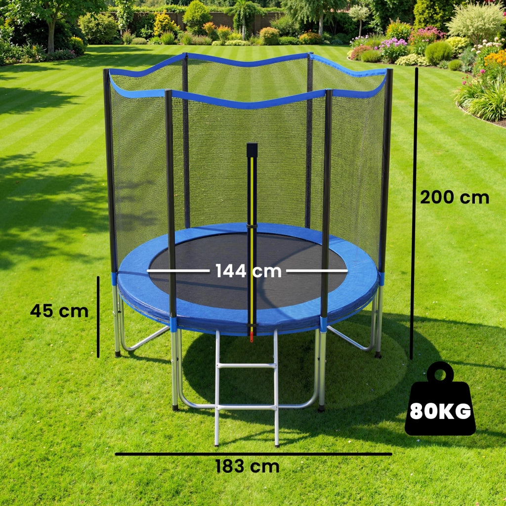Trampolino elastico da giardino ?183 cm ¨C Xylo ¨C con rete di sicurezza, scala e cuscinetti molle blu