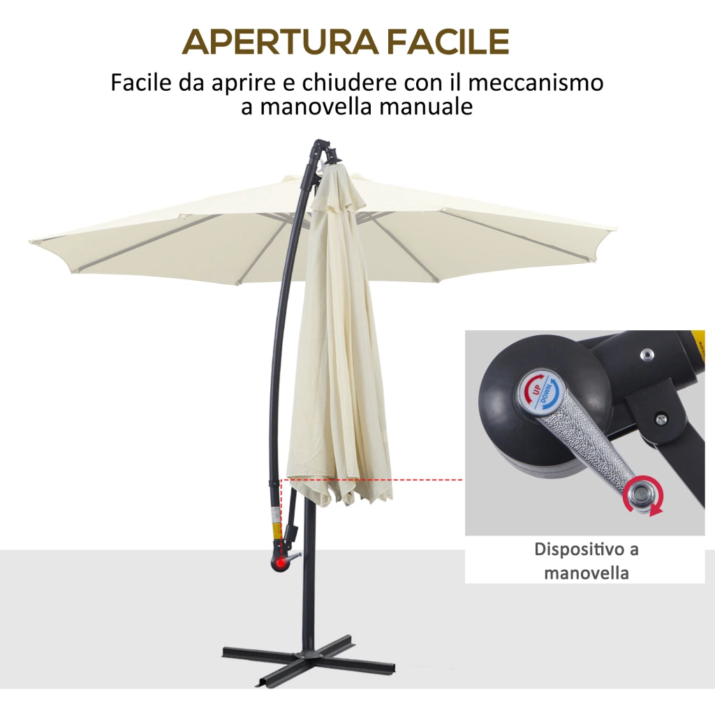 Ombrellone Decentrato da Giardino ¨C Xylo ¨C Metallo e Poliestere 3x2.5m Beige con Base a Croce