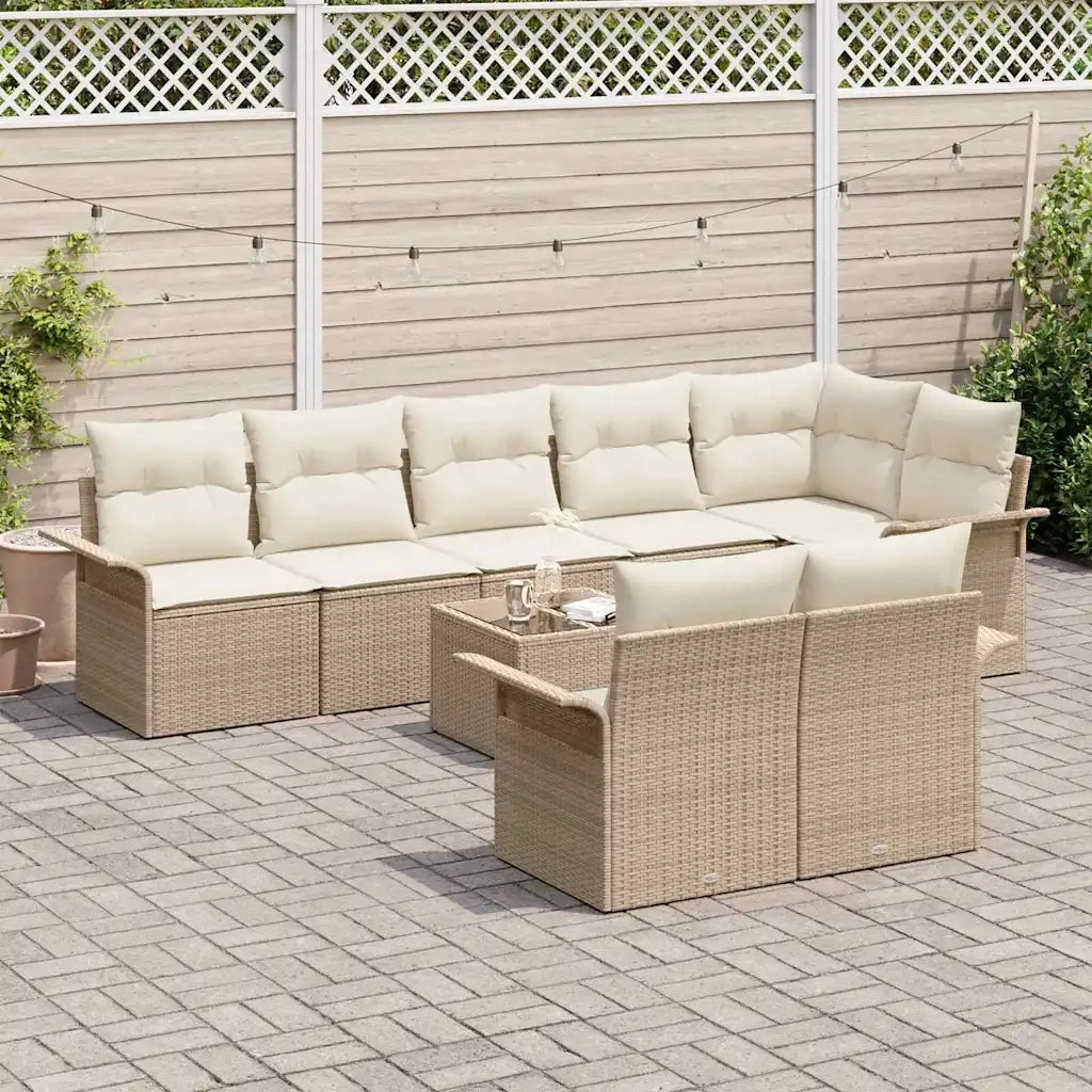 Set Divano da Giardino con archiviazione 9 pcs Beige polyrattan 3354090