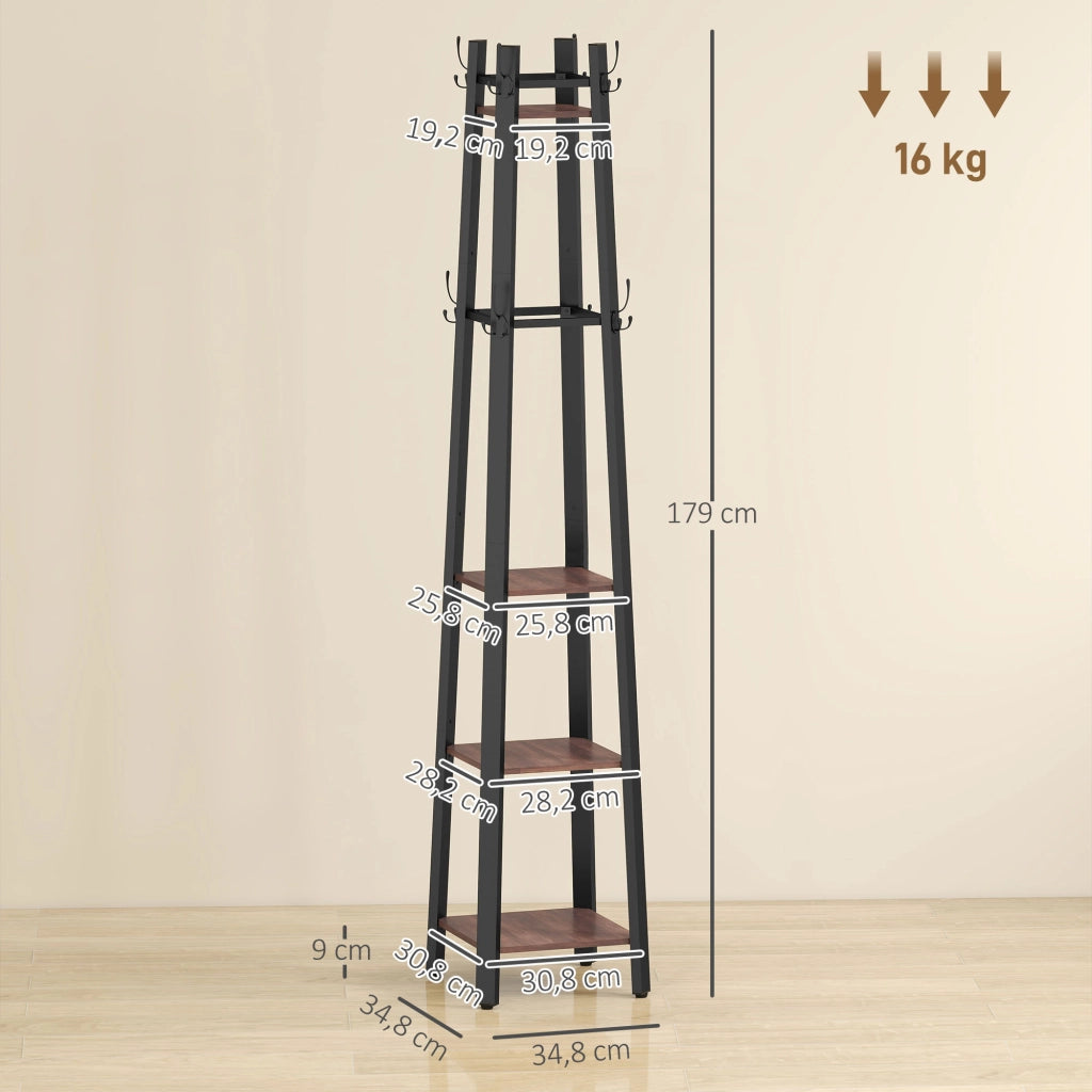 Appendiabiti con scaffali ¨C Zephmum ¨C Marrone, metallo e legno, 4 livelli