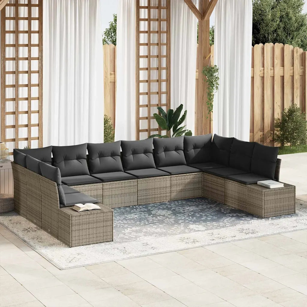 Set Divano da Giardino con cuscino 10 pcs Grigio polyrattan 3347239