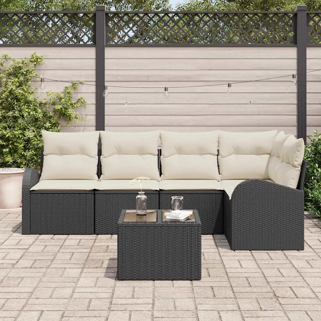 Set Divano da Giardino 6 pcs Nero e Bianco polyrattan