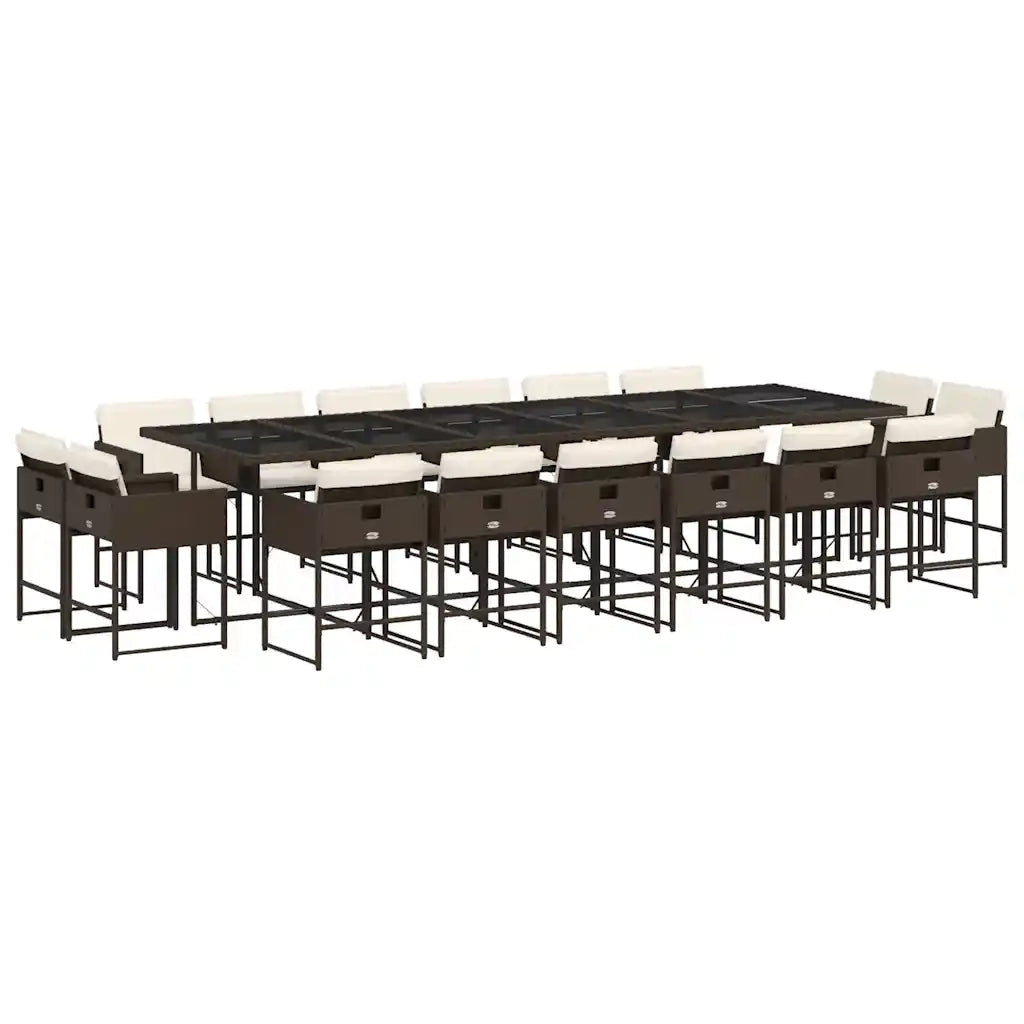 Set da Pranzo da Giardino 17 pz con Cuscini Marrone Polyrattan 3211425