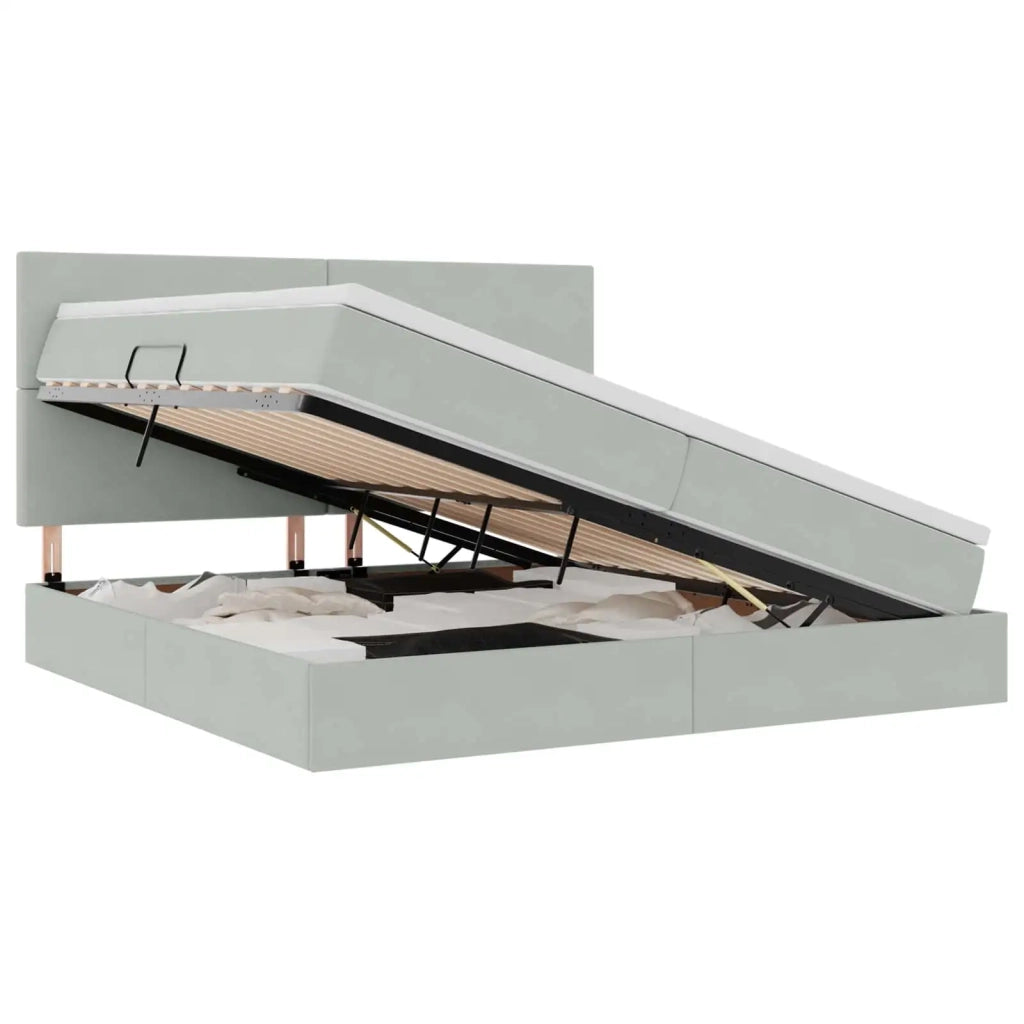 Letto con contenitore e materasso Grigio chiaro 200 x 200 cm 3371991