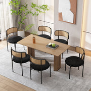 SEDIA DA PRANZO in velluto nero con schienale in rattan Set da 6 pezzi