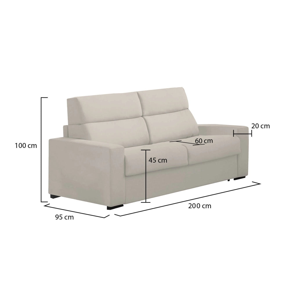 Letino, Divano Fisso 2 Posti Sfoderabile Made in Italy, 200x95x100h cm Beige