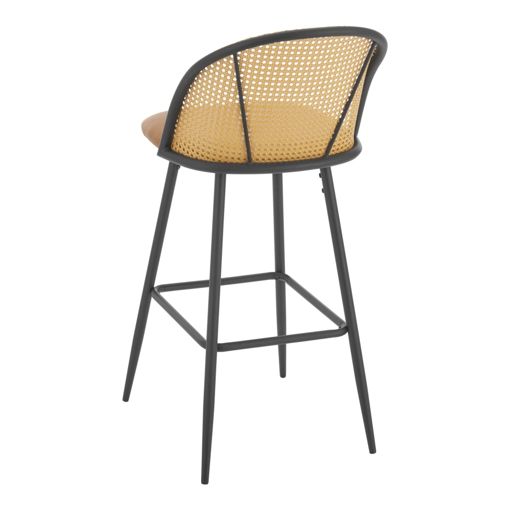 Set 'Gausdal' 2 Sgabelli da Bar Similpelle con Schienale in Rattan [en.casa]