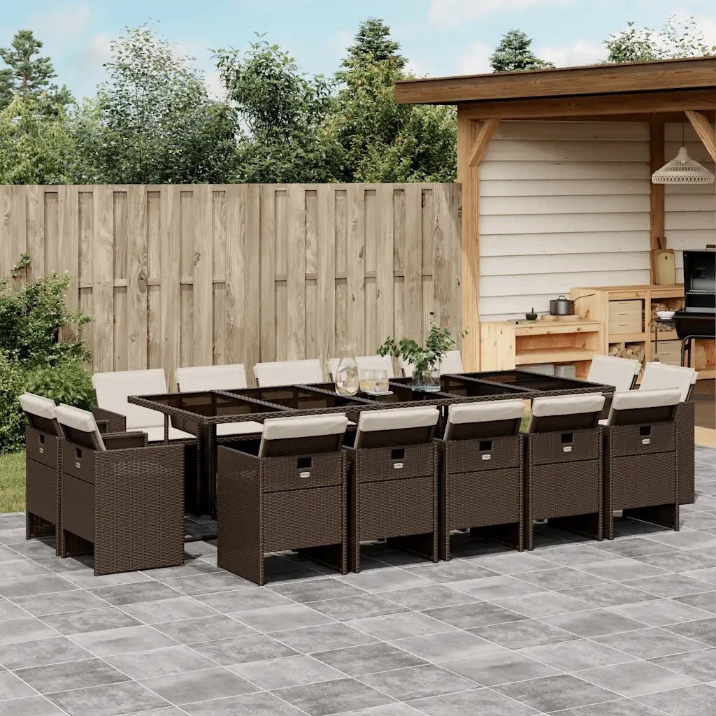 Set da Pranzo da Giardino 15 pz con Cuscini Marrone Polyrattan 3210693