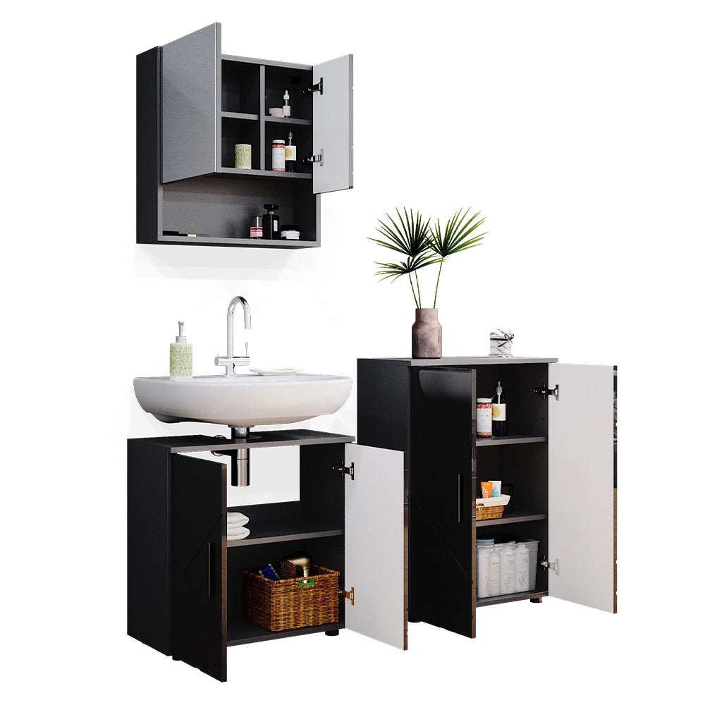 Vicco Set mobili bagno Antracite lucido 3 pezzi, con base 60 cm