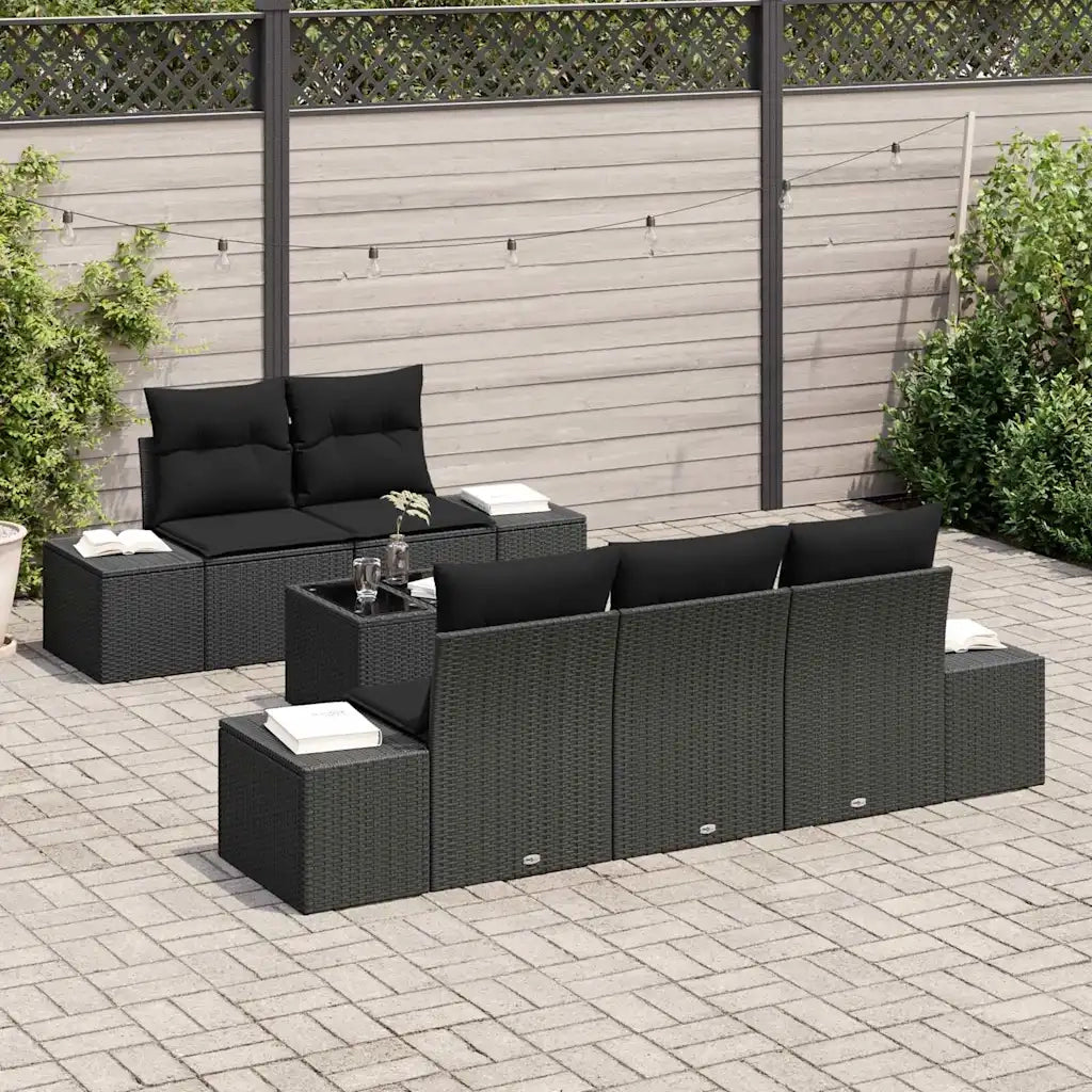 Set Divano da Giardino con cuscino 6 pcs Nero polyrattan 3355612