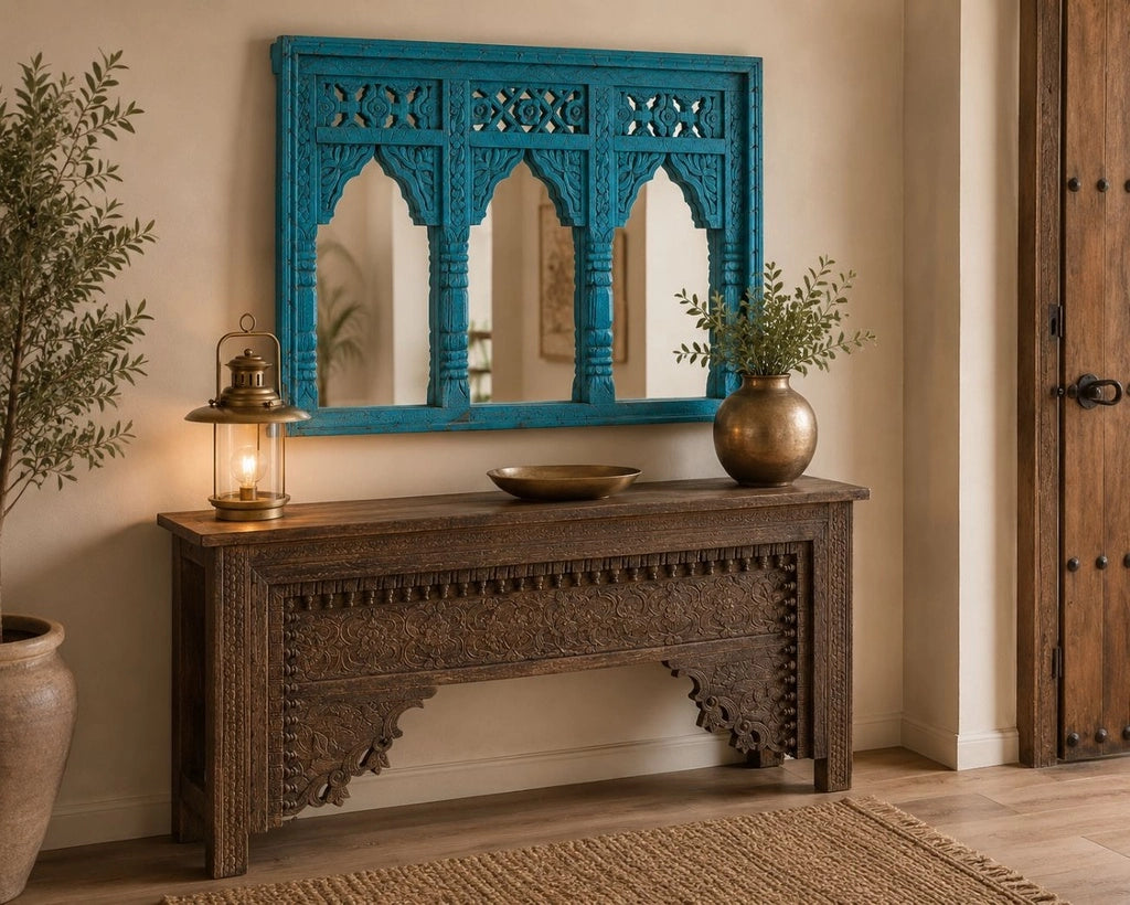 Specchio in legno blu 93x7x63 cm