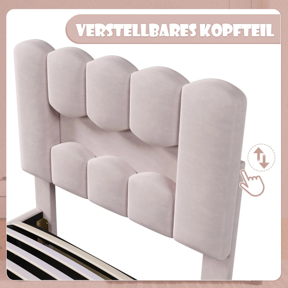 Letto Imbottito con Contenitore e LED ¨C MINIMAL ¨C Velluto Rosa 90x200