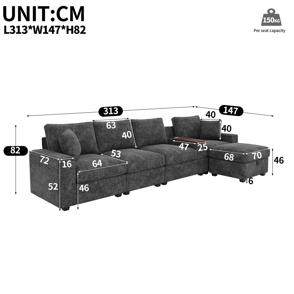 DIVANO angolare modulare 313x147x82 cm Chenille grigio