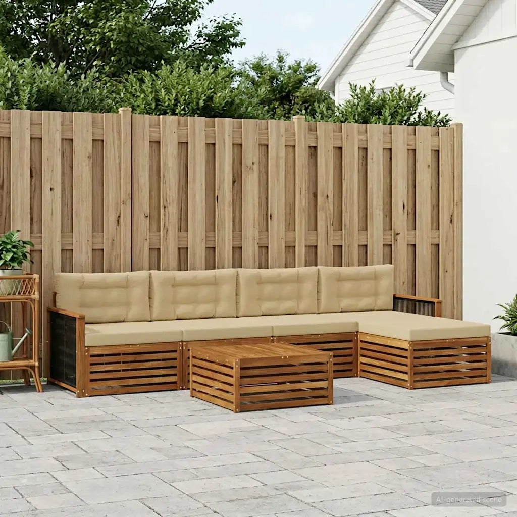 Set di divani da esterno con cuscino 6 pcs Naturale e Beige 3383266