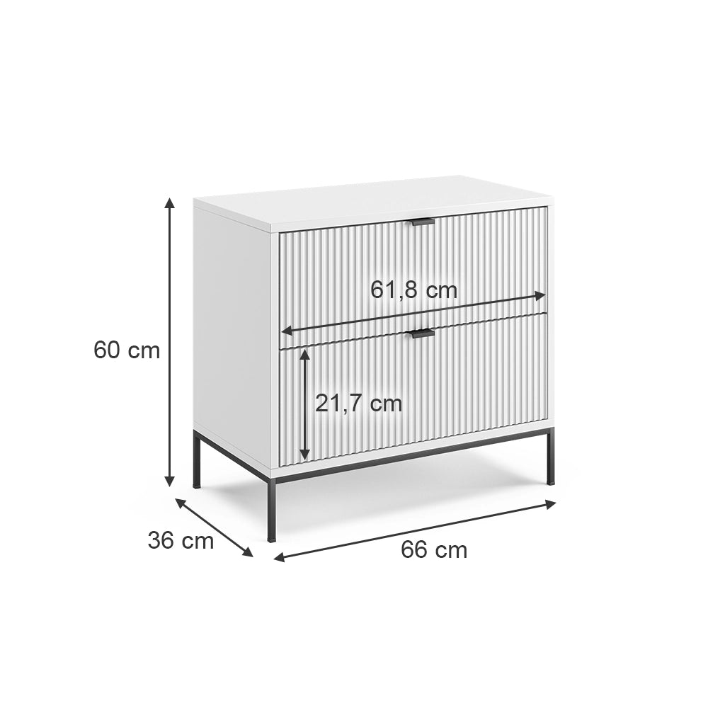 Vicco Comodino Bianco 66 x 60 cm con 2 cassetti