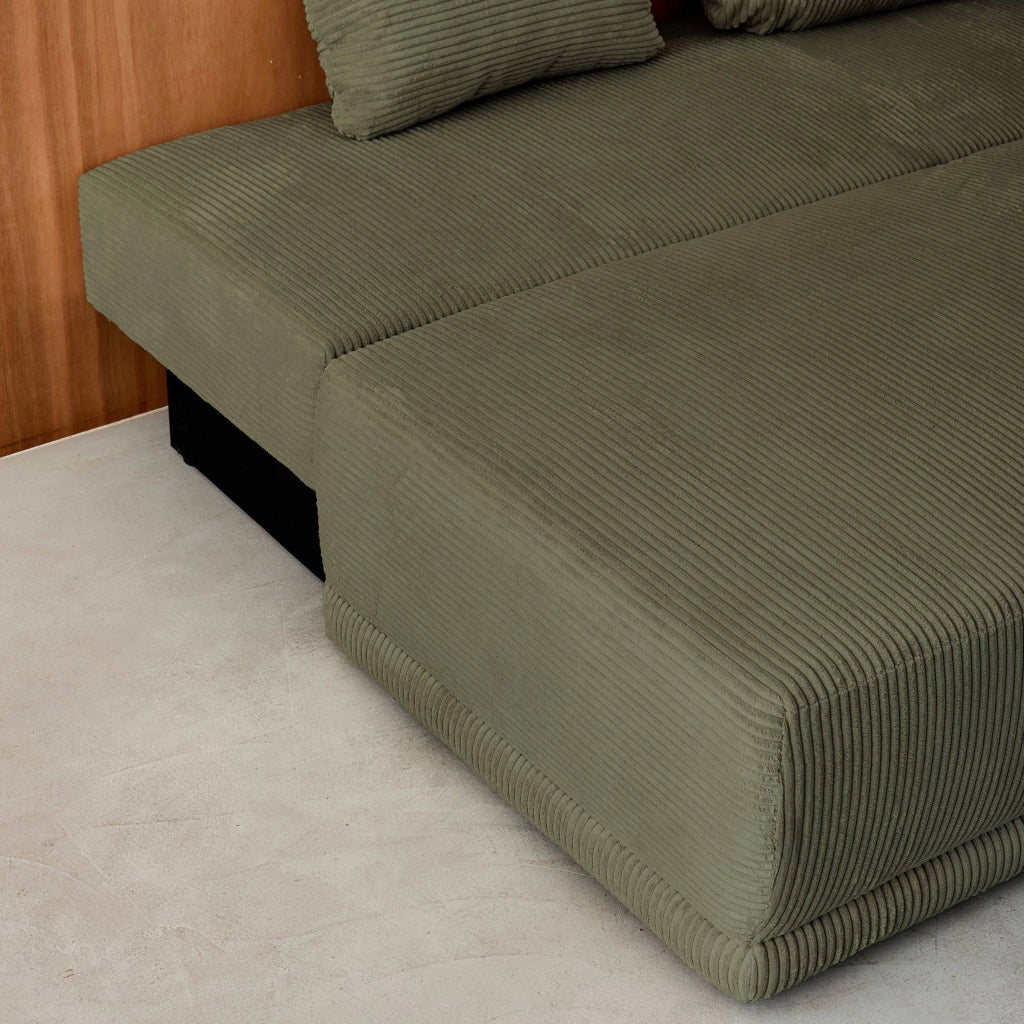 Divano letto in velluto a coste, 3 posti, verde kaki