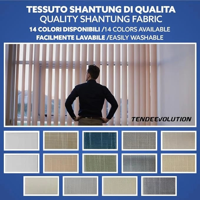 Tenda Verticale Shantung 127mm - Colore Blu 62, Attacco Soffitto - Larghezza 2m x Altezza 2,50m - Apertura Sinistra - Per Casa E Ufficio